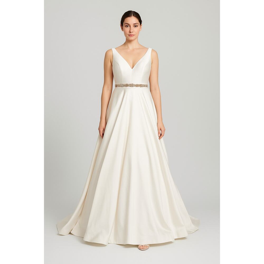 Madison James Bridal Ball Gown A-Line Long Dress Rhinestone White MJ501 Size 14